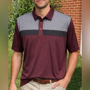 Ben Hogan Performance Burgundy w/Grey & Black Golf Polo Shirt S/S Men's Size XL